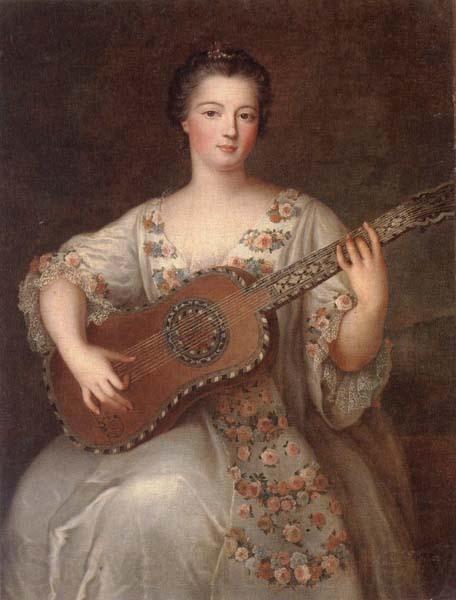 unknow artist Portrait of a young lady,three-quarter length,wearing a floral and ivory lace-trimmed dress,playing the guitar Spain oil painting art